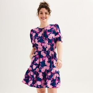 Draper James Navy Dress with Pink Floral Print